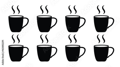 Black coffee cups with steam vector