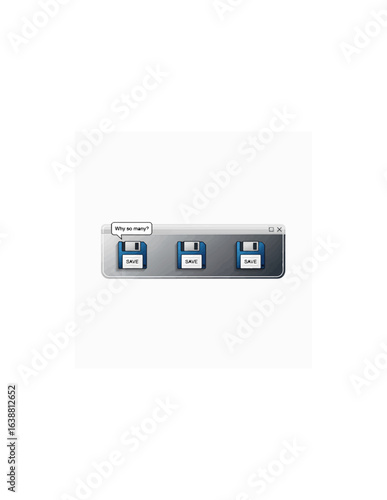 Three floppy disks displayed in a window, with a speech bubble saying "Copy me, please!".