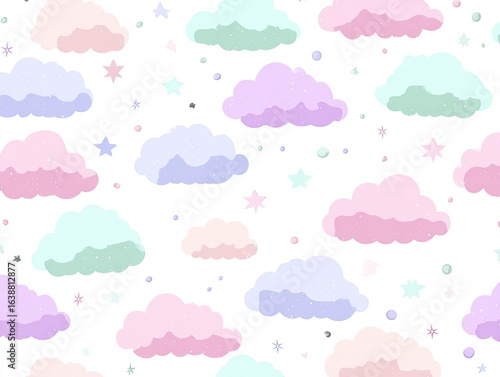 Pastel clouds and stars seamless pattern (2)