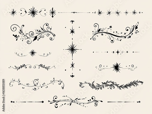 Decorative elements with floral and star motifs