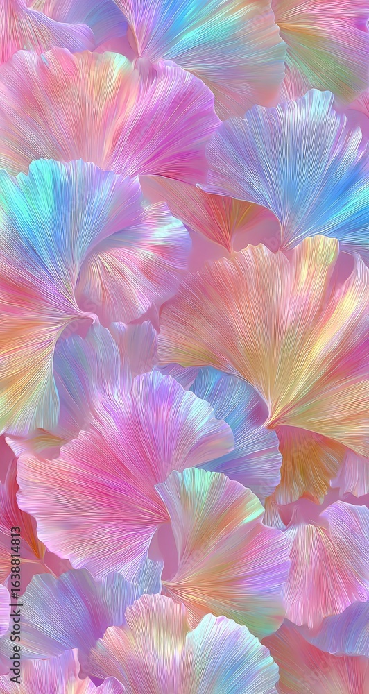 Fototapeta premium Abstract close-up of multicolored, textured flower petals. Soft pastel shades of pink, blue, and yellow create a vibrant, dreamlike aesthetic. 
