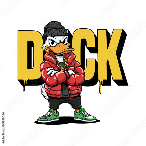 Duck cool attitude cute cool cartoon vector hand drawn