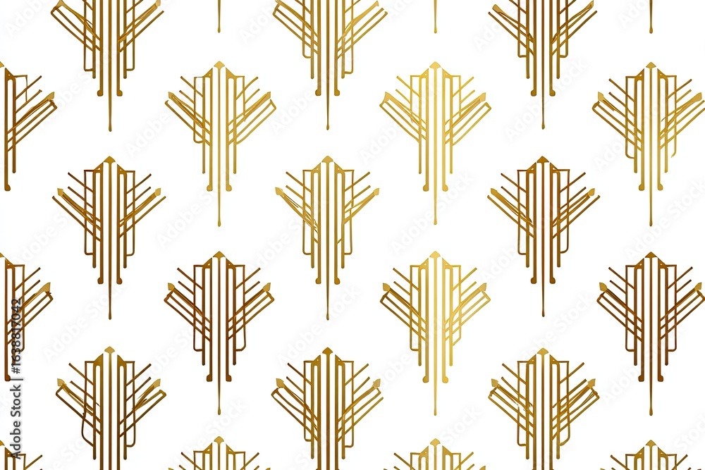 Repeating gold art deco pattern on white background Repeating gold art deco pattern on white background