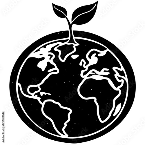 Stylized illustration of a sprout growing from the top of the earth, symbolizing new life and environmental growth, isolated on white background