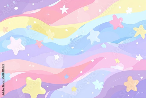 Pastel rainbow wavy background with scattered stars