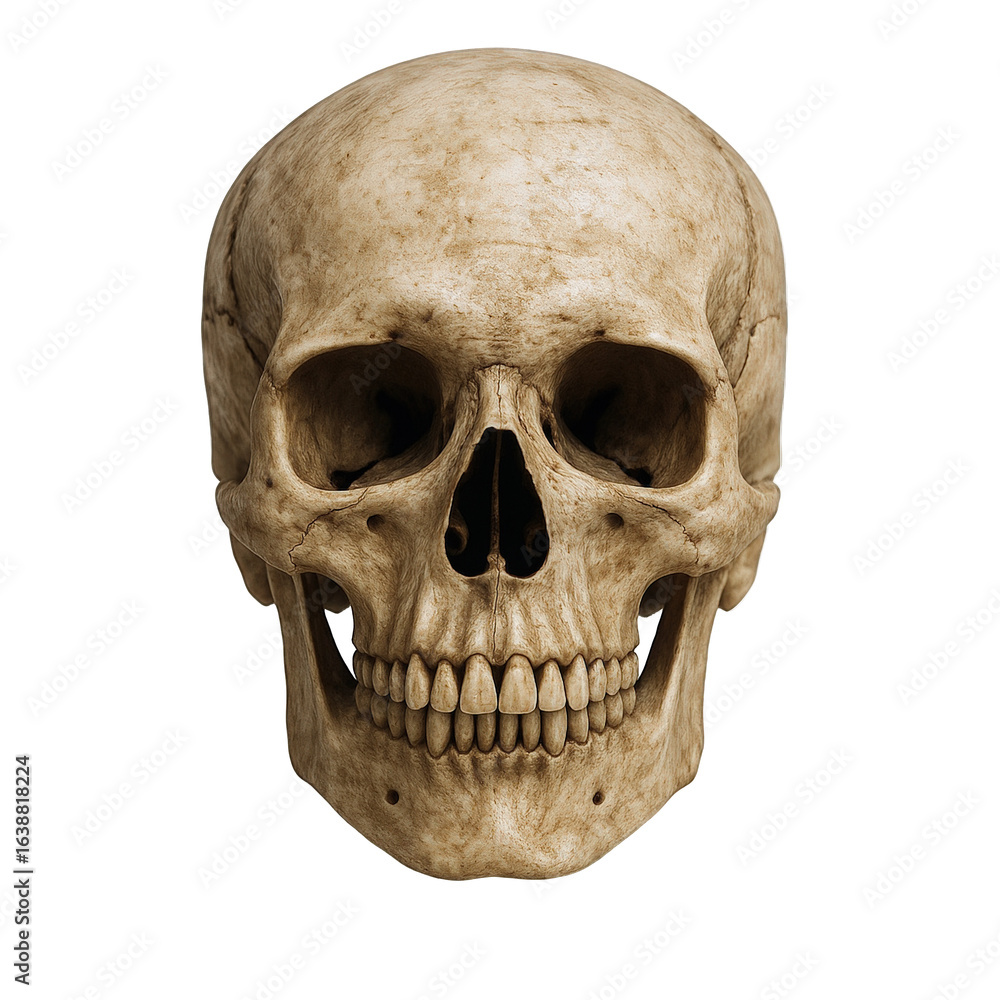 Fototapeta premium Detailed Human Skull Frontal View with Realistic Texture and Natural Bone Coloration