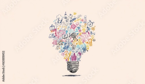Lightbulb filled with colorful doodles