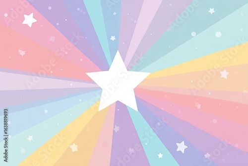 Pastel rainbow background with radiating lines and stars