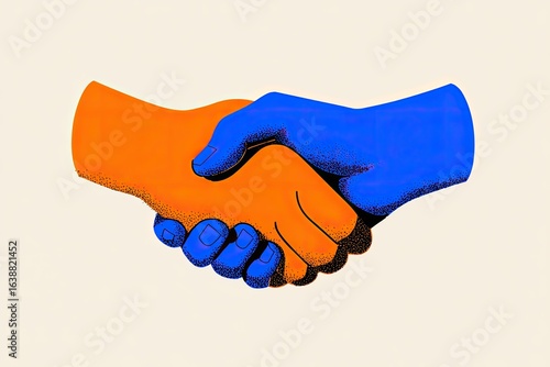 Wallpaper Mural A stylized handshake, two hands in vibrant orange and blue, clasped together Torontodigital.ca
