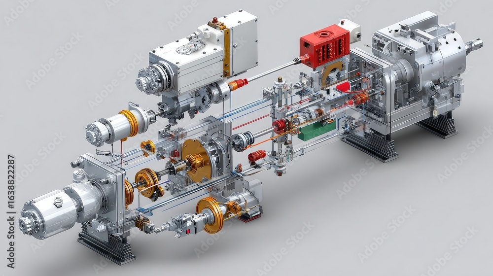 Fototapeta premium Cutaway view of a complex industrial machine with intricate internal mechanisms and components.