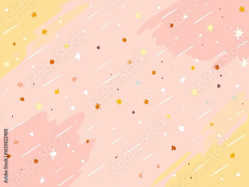 Pastel abstract background with paint strokes and confetti