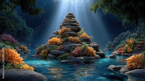 Submerged coral reef scene