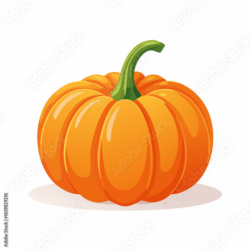 Vector illustration of autumn pumpkin, vibrant orange color, simple flat design, isolated on white background