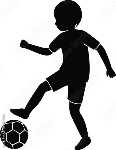 child kicking a soccer ball on white background.eps
