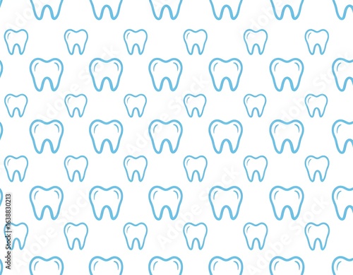 Seamless pattern of light-blue teeth icons on white background