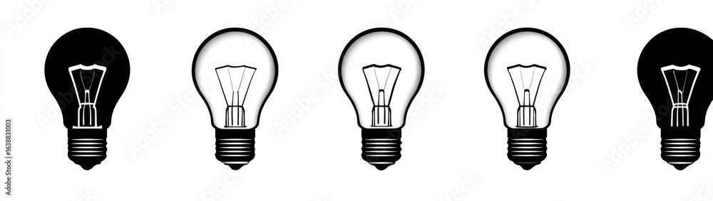 Four light bulbs, alternating between black and white Four light bulbs, alternating between black and white