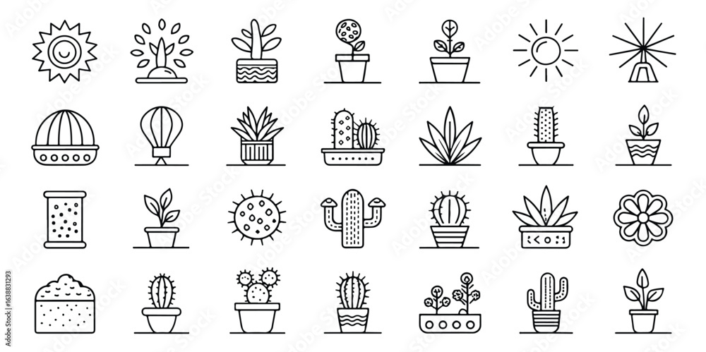 Fototapeta premium Collection of minimalist plant icons vector illustration showcasing indoor greenery and botanical elements for design projects and creative endeavors