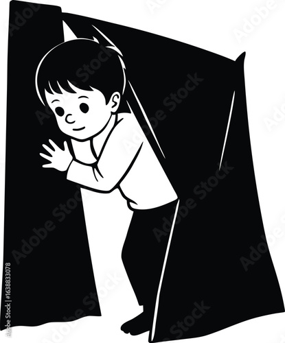 child playing hide and seek on white background.eps