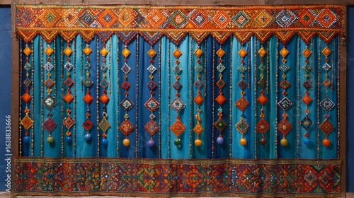 51. Ornamental curtain with ethnic beadwork for auspicious occasions
