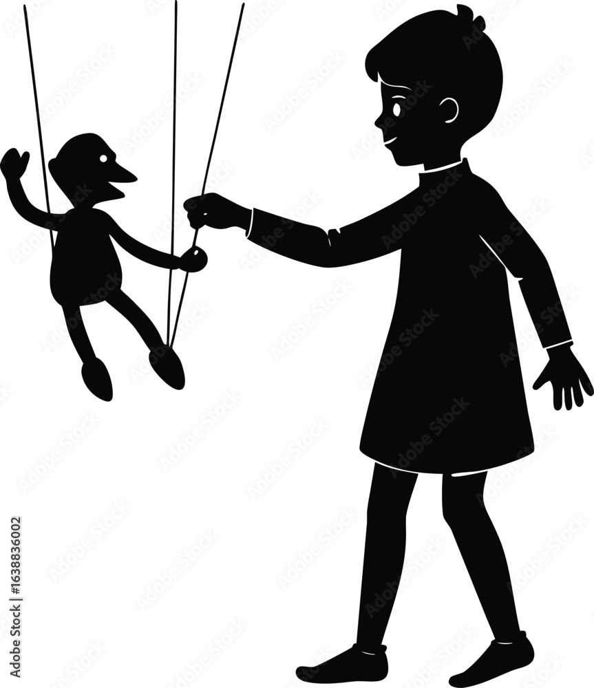 Obraz premium child playing with a puppet on white background.eps