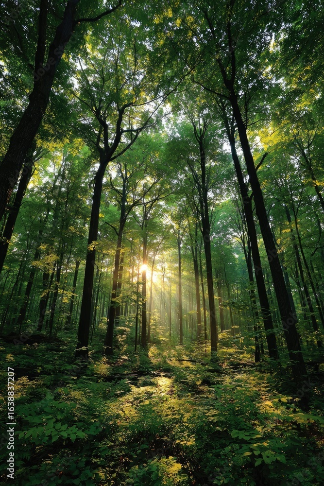 Obraz premium Sunlight Through the Forest Canopy