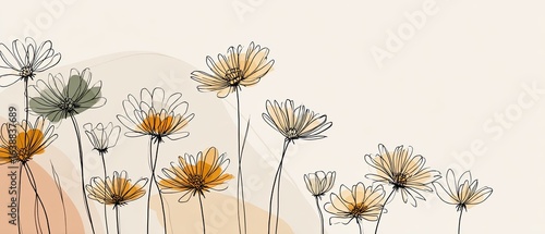 Delicate floral line art with soft, muted colors