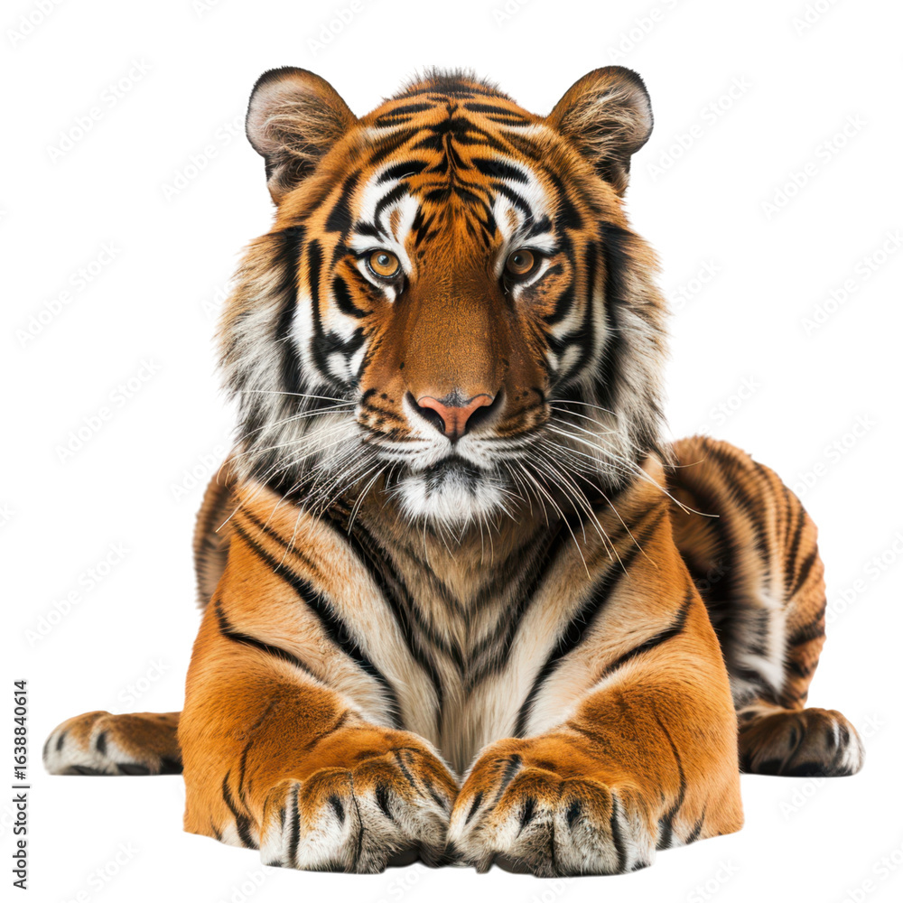 Fototapeta premium Majestic Bengal Tiger Lying Down in Natural Habitat with Intense Gaze