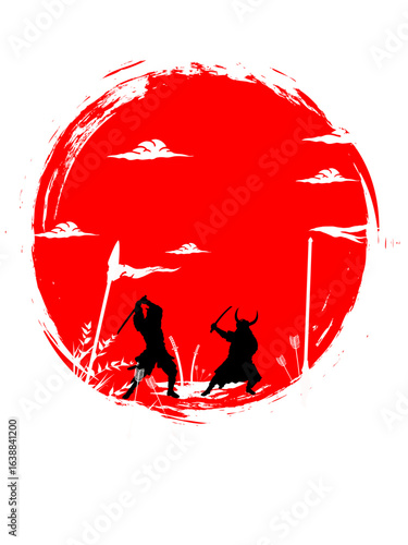 vector illustration of a samurai warrior and intruder was fight