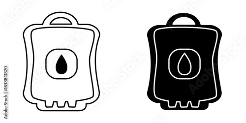 Blood Bag Icon Collection – Flat Design Vector Illustration on White Background. Medical blood donation symbol set suitable for healthcare, hospital, clinic, blood bank, and transfusion.
