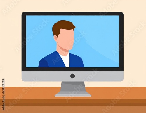 Flat Design Illustration Of Person On Computer Screen