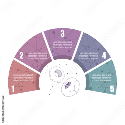 3D nut models with five features or option of project to select. Minimal infographic illustration for business and technology information visualization.