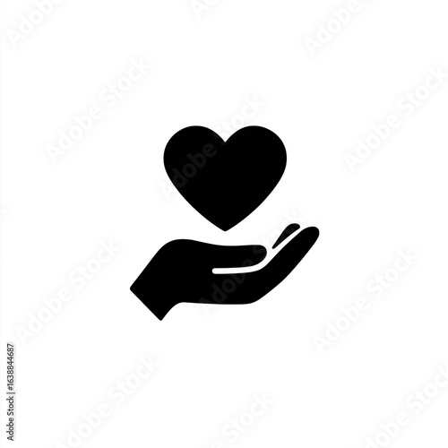 A simple black heart held by a black hand