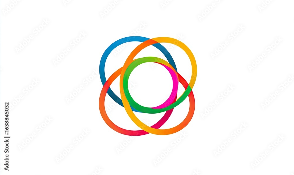 Colorful interwoven rings, centered on a white background, creating a dynamic and interconnected design Colorful interwoven rings, centered on a white background, creating a dynamic and interconnected design