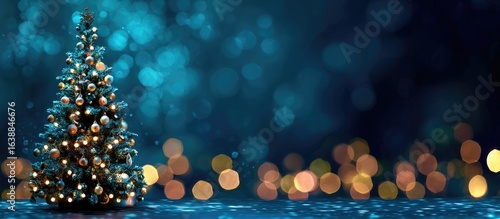 Festive Christmas tree with bokeh lights