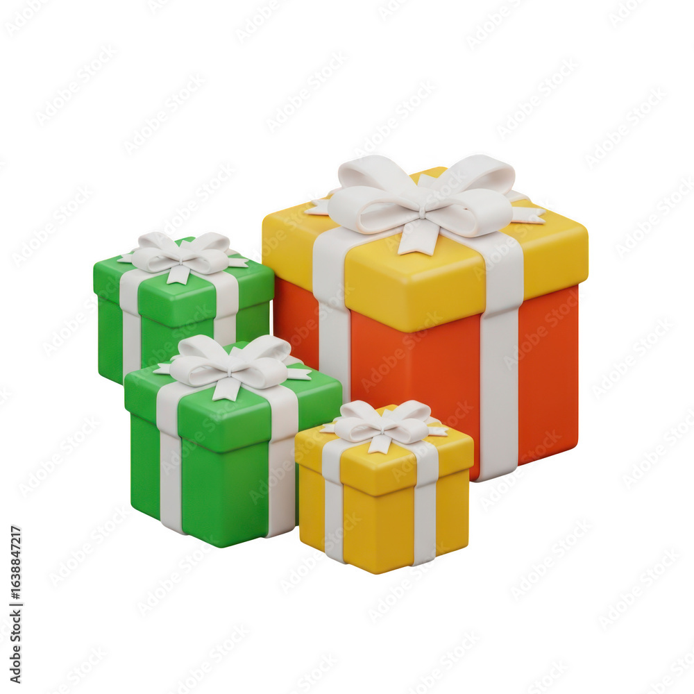 Obraz premium 3d icon of a collection of colorful gift boxes with ribbons and bows, isolated on transparent background
