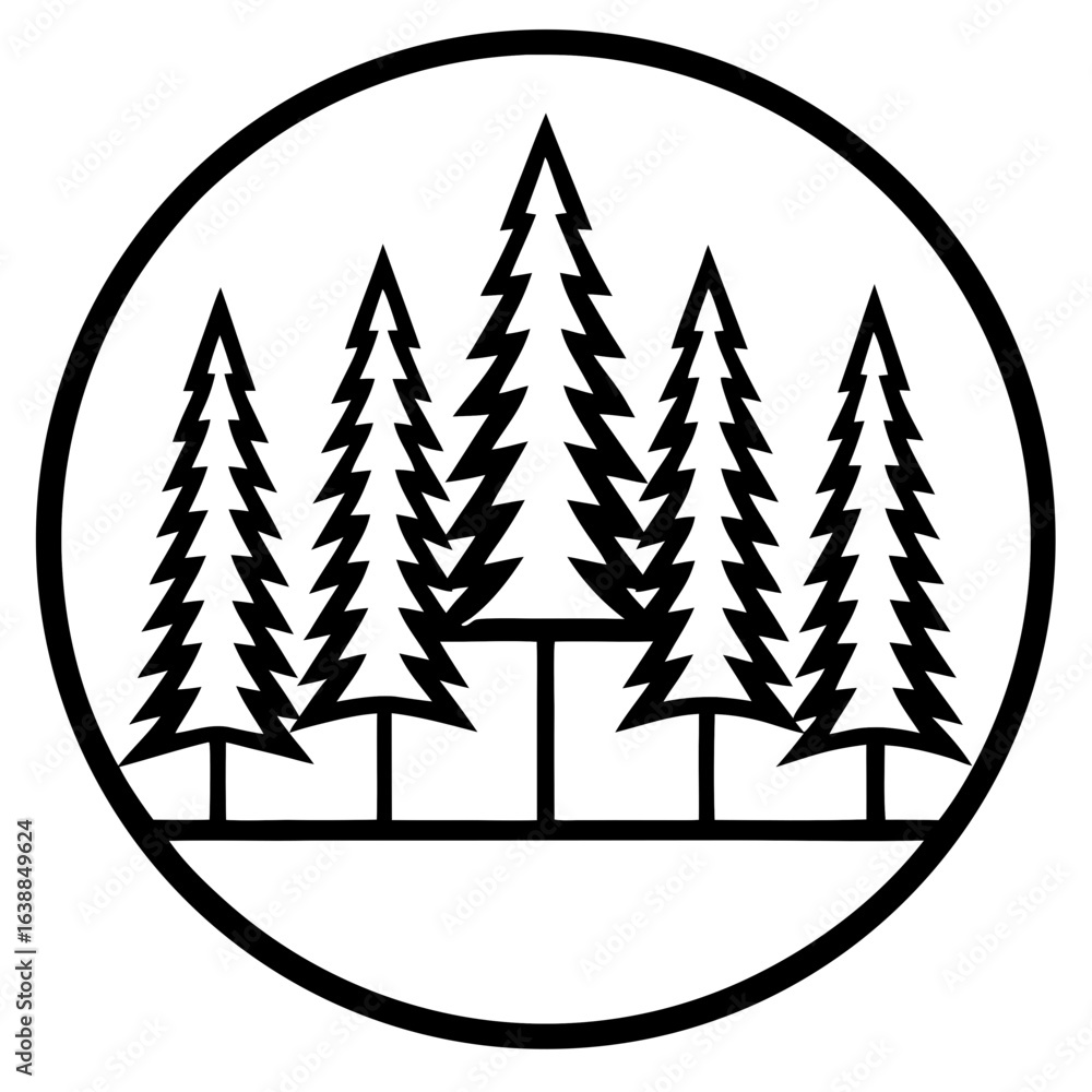 Obraz premium Minimalist Pine Forest Logo Vector Line Art Nature Emblem Design