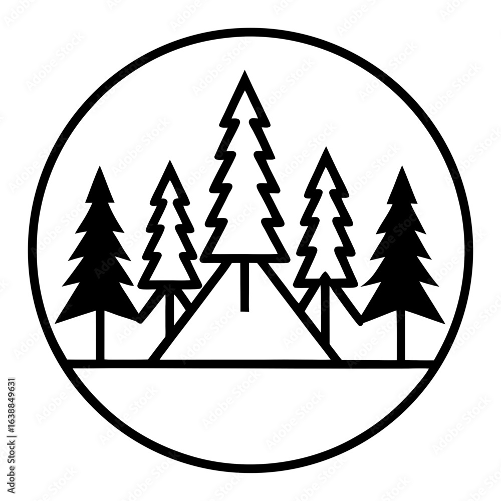 Obraz premium Minimalist Pine Forest Logo Vector Line Art Nature Emblem Design