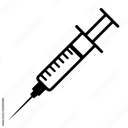 Black and white medical syringe with needle healthcare