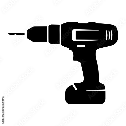 Black cordless drill with bit power tool white background