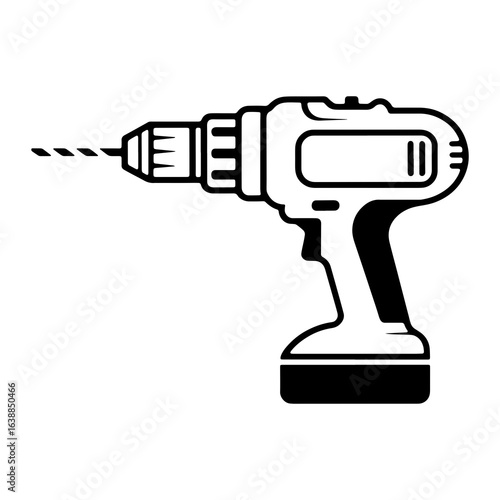 Black cordless drill with drill bit power tool drilling