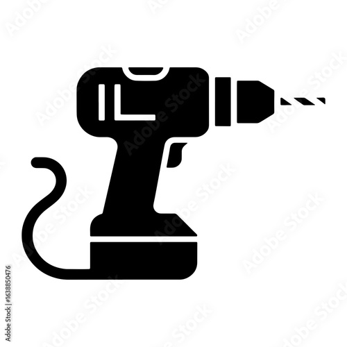 Black cordless drill with cord and bit power tool