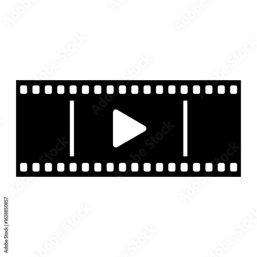 Black film strip with white play button movie video