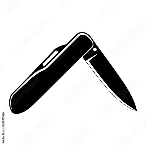 Black folding knife open blade handle