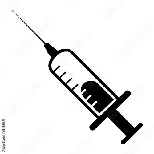 Black medical syringe with liquid injection health