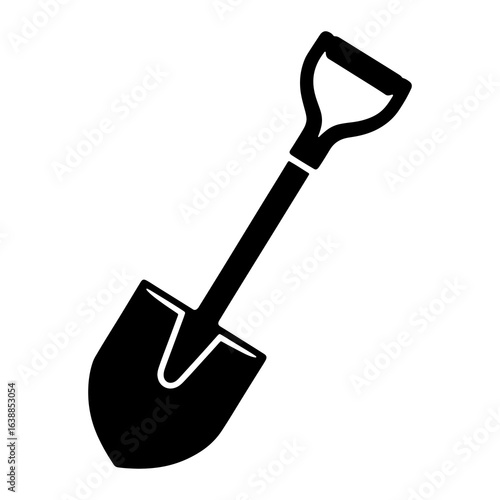 Black shovel with curved handle spade tool
