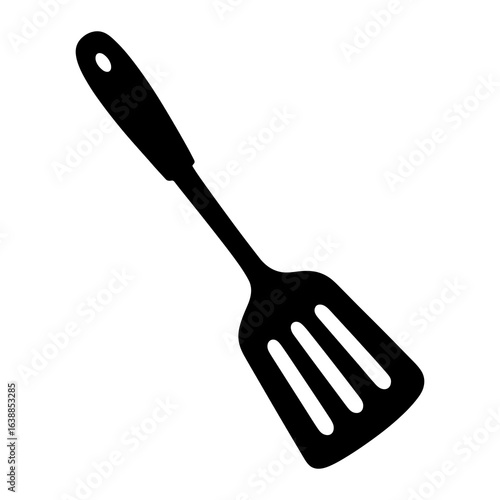 Black slotted spatula kitchen utensil vector