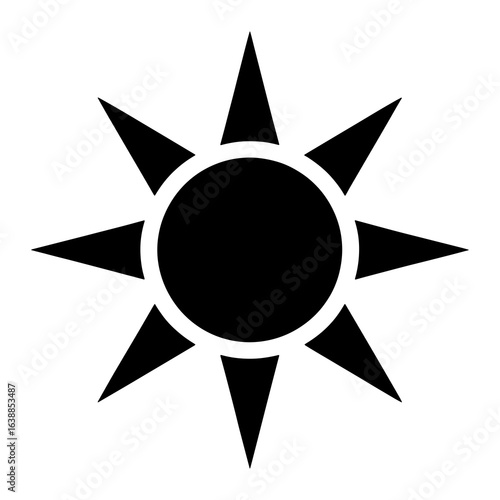 Black sun symbol with sharp rays white graphic