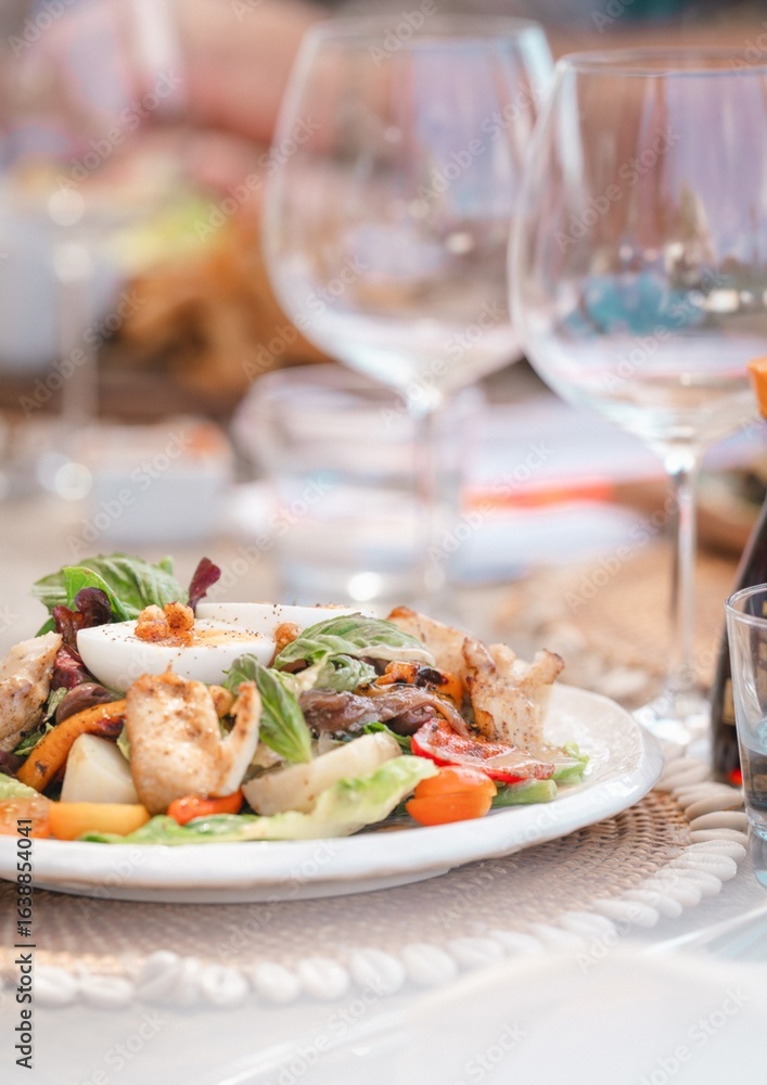 luxury caesar salad on seashell placemat at bright tropical restaurant in caribbean luxury caesar salad on seashell placemat at bright tropical restaurant in caribbean