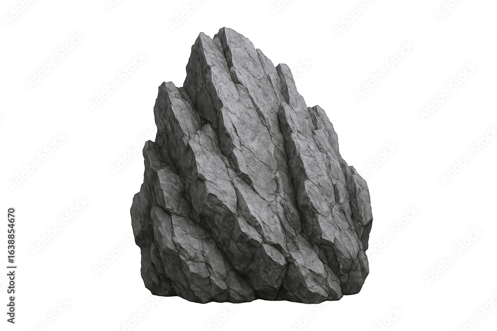Detailed Texture of Jagged Grey Rock Formation with Sharp Edges and Deep Crevices, Isolated Element Detailed Texture of Jagged Grey Rock Formation with Sharp Edges and Deep Crevices, Isolated Element