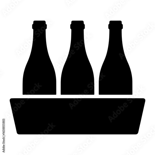 Three Black Bottles in Tray beverage container